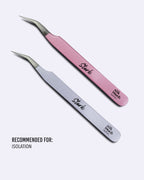 STORK lash tweezers in baby pink and shiny purple for isolation lash extensions