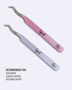 EGRET lash tweezers in baby pink and shiny purple for isolation, classic and Russian lash applications